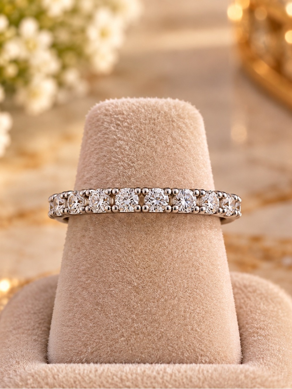 White Gold Filled Size 8 Sparkling CZ Multi-Stone Eternity Band Ring. Size 8